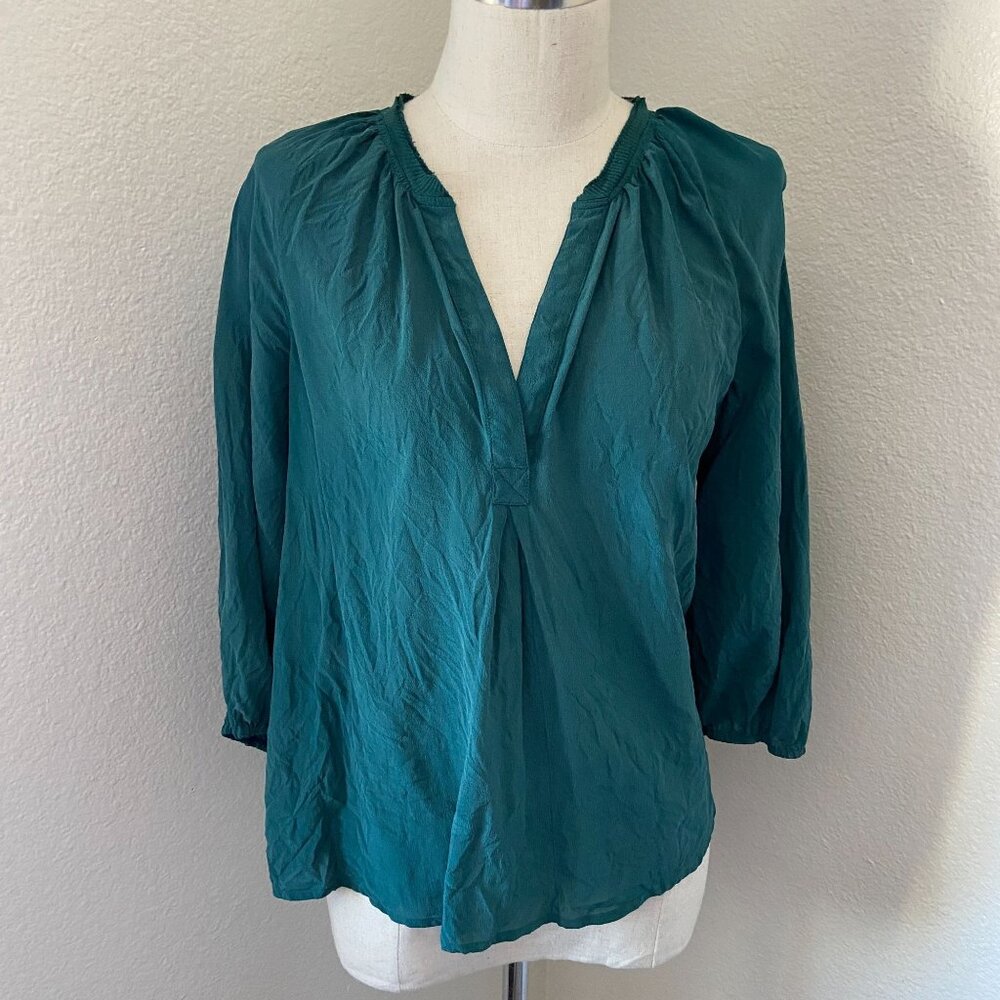 Joie Silk Popover Blouse Round Split Neckline Lightweight Airy Green M